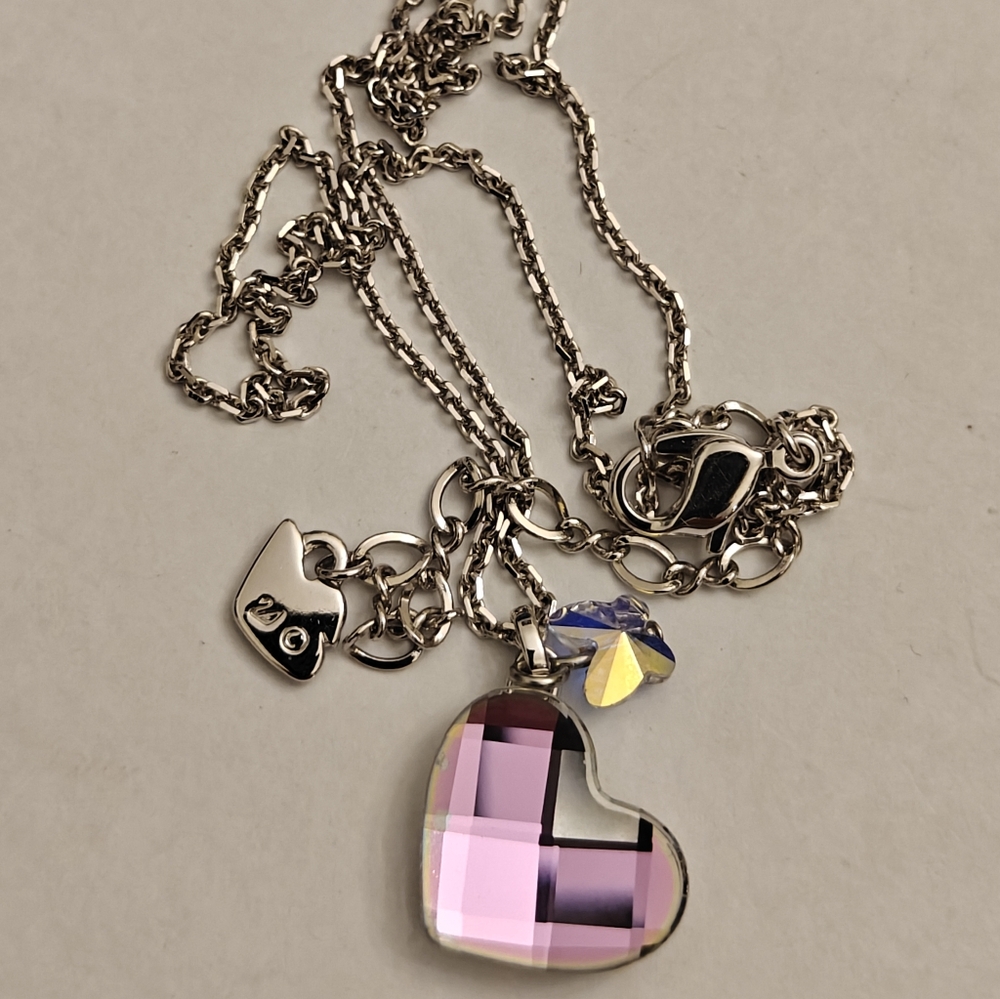 Swarovski Pink Heart Crystal Necklace EUC